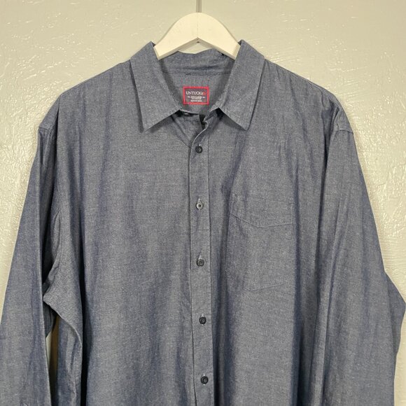 Untuckit Men XXXL Dark Blue Chambray Shirt Long Sleeve Button Front Cotton - Picture 3 of 8
